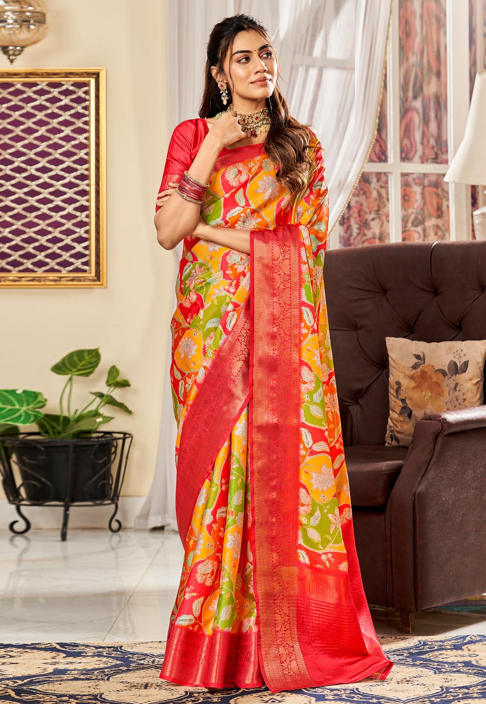 Multicolor Satin Saree With Blouse 273953