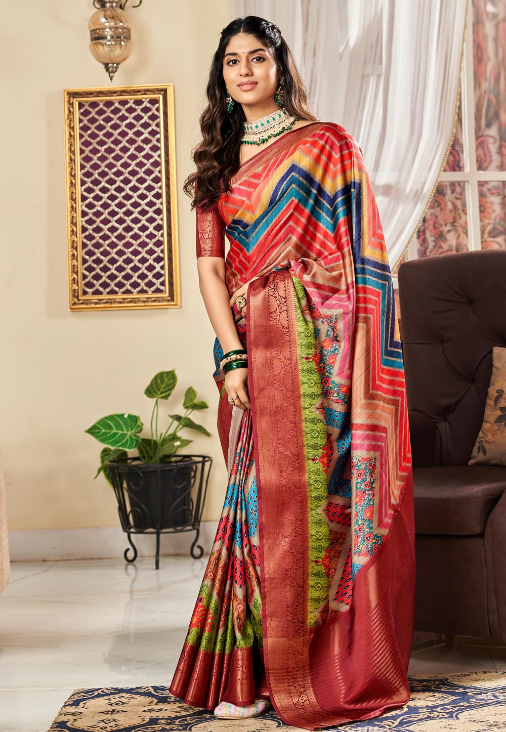 Multicolor Satin Saree With Blouse 273954
