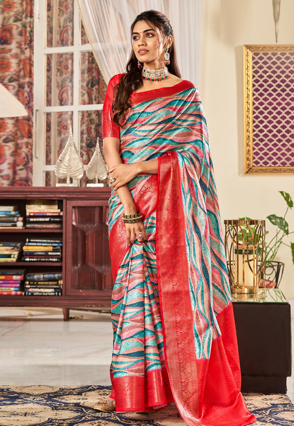 Multicolor Satin Saree With Blouse 273955