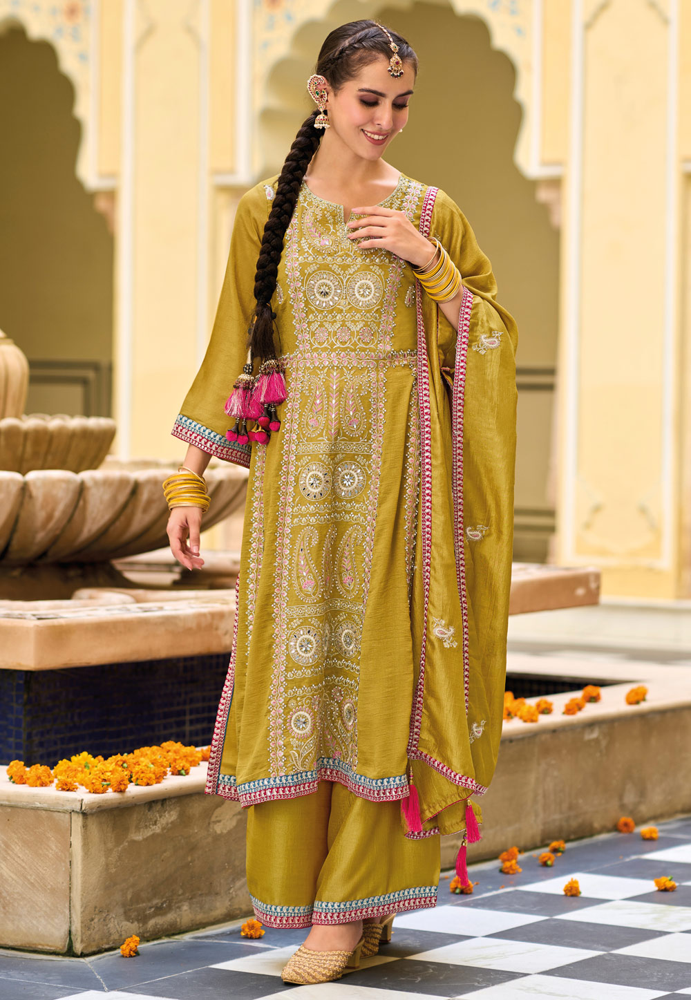 Mustard Silk Readymade Pakistani Suit 276822