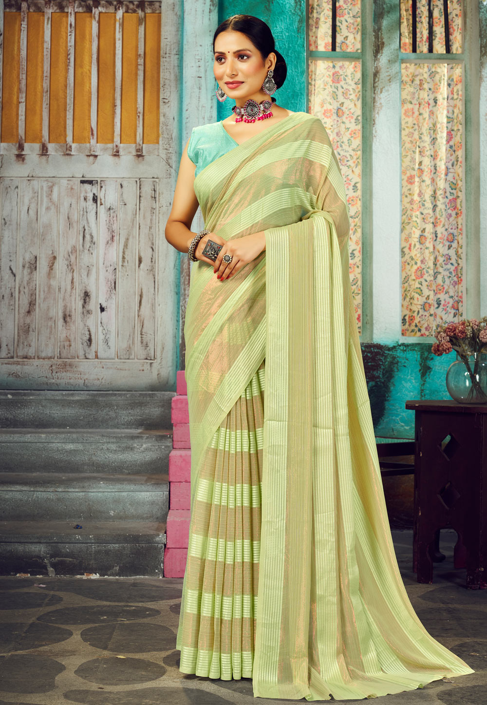 Light Green Georgette Saree With Blouse 267191