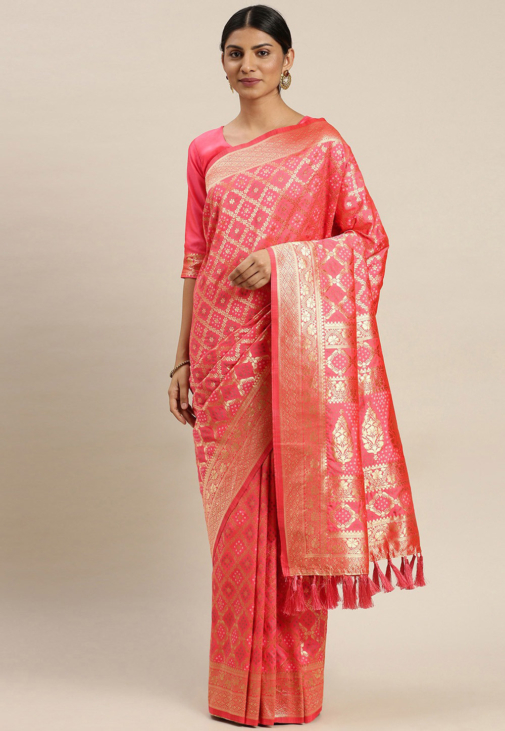 Pink Poly Silk Festival Wear Saree 224345