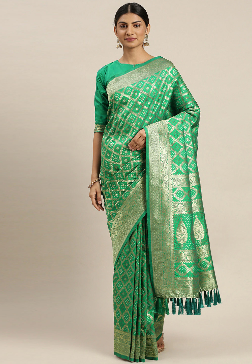 Green Poly Silk Saree With Blouse 224346