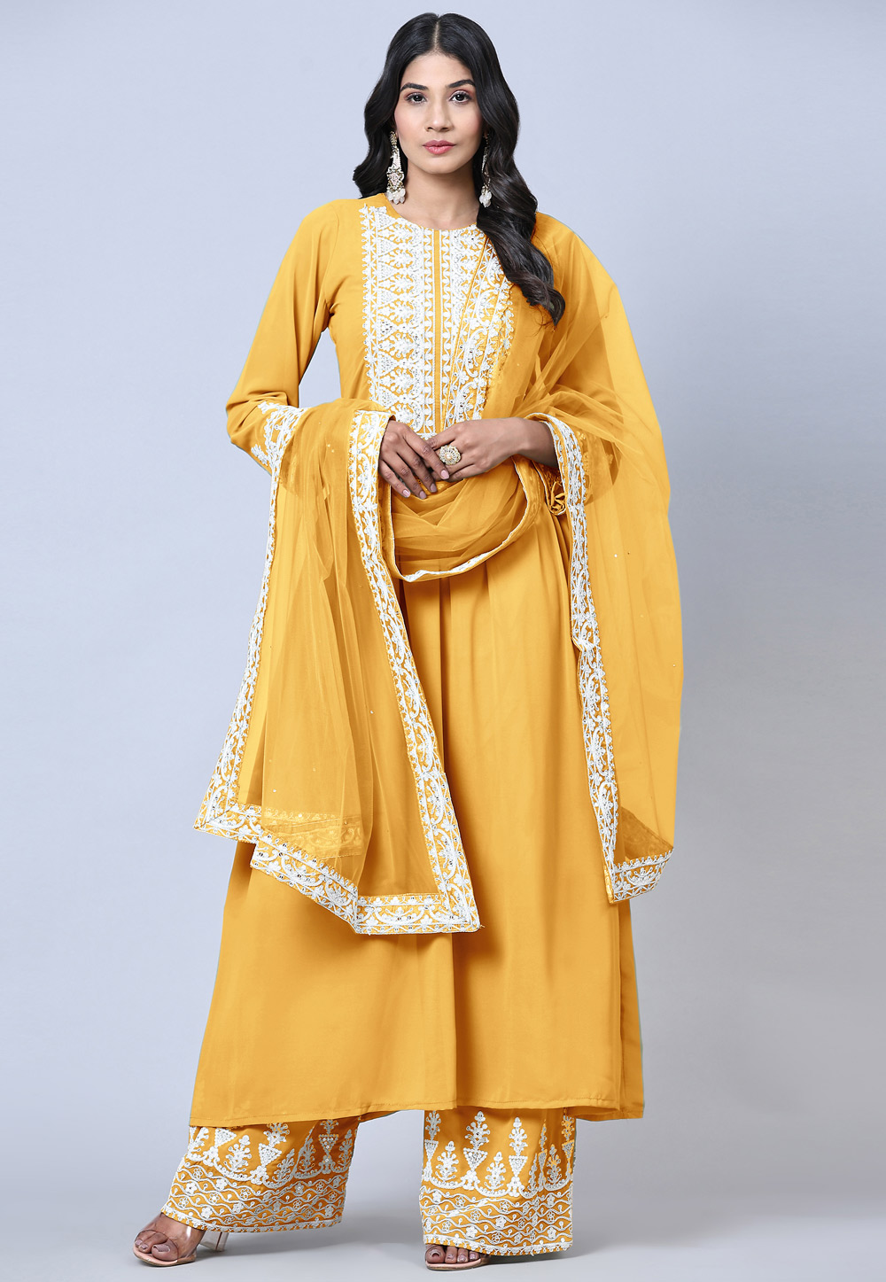 Yellow Faux Georgette Palazzo Suit 259936