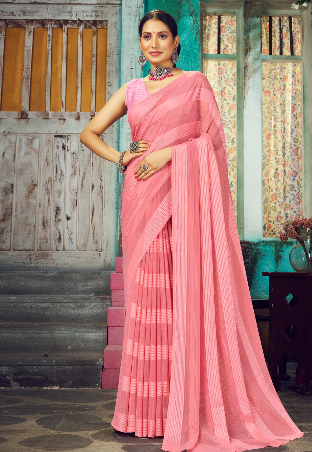 Pink Georgette Saree With Blouse 267192