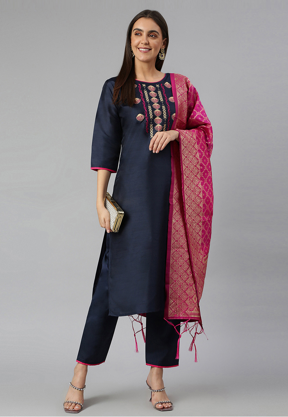Navy Blue Readymade Pant Style Suit 245793