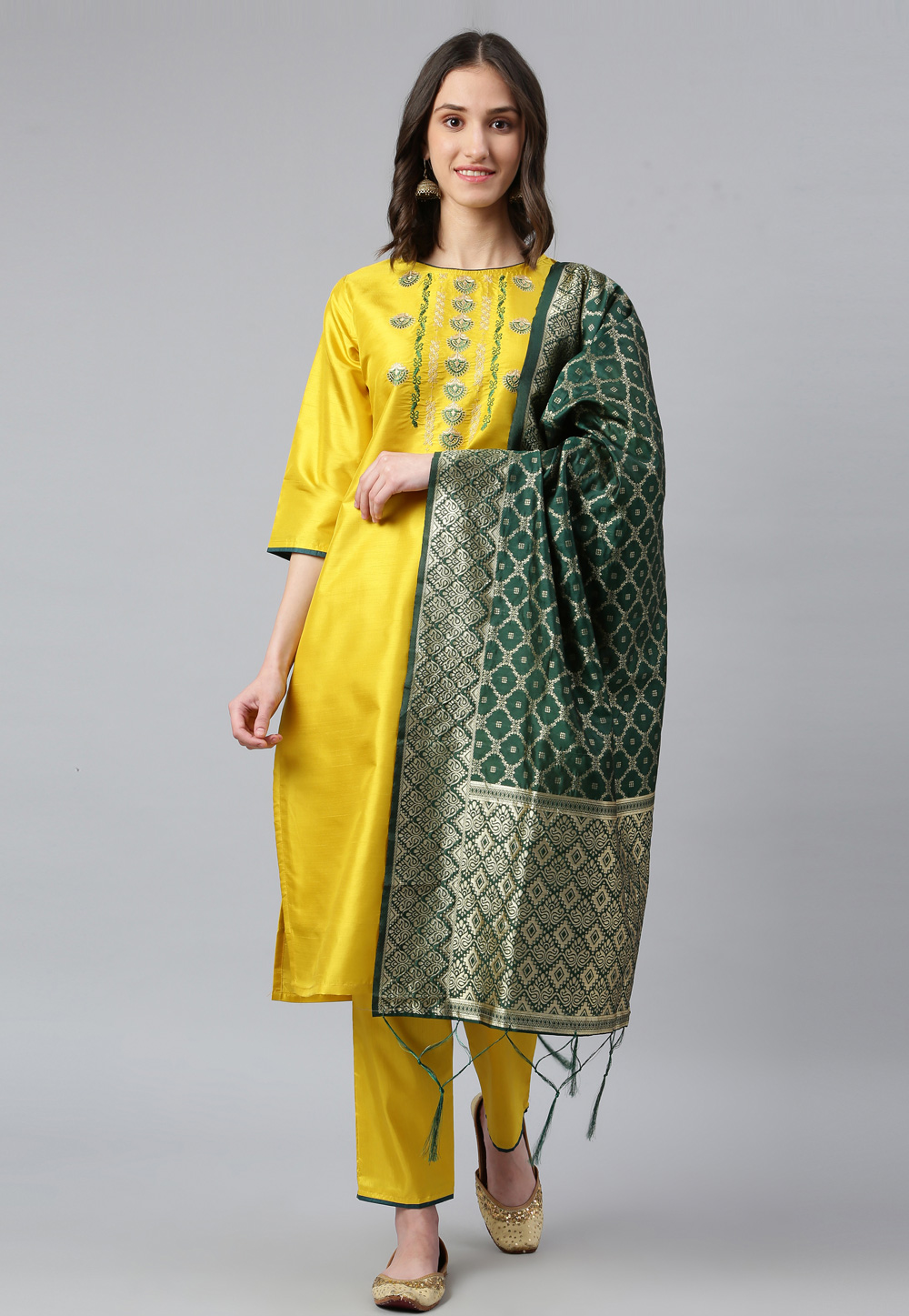 Yellow Readymade Pant Style Suit 245795