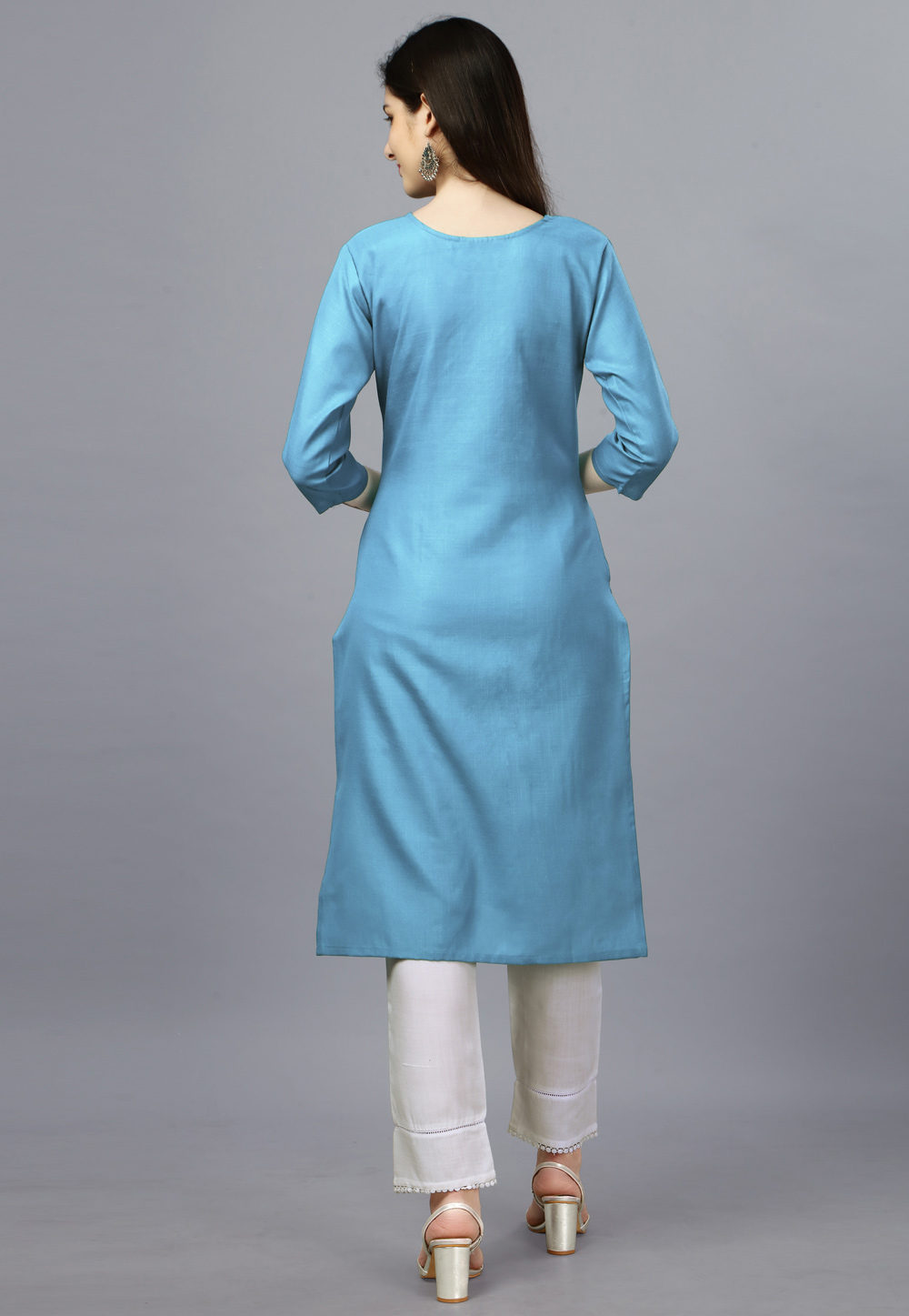 Sky Blue Plain Straight Rayon Kurti at Rs.250/Piece in bangalore offer by S  R and Sons