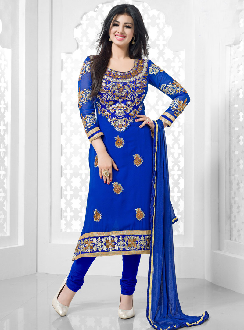Ayesha Takia Blue Georgette Churidar Salwar Suit 86757
