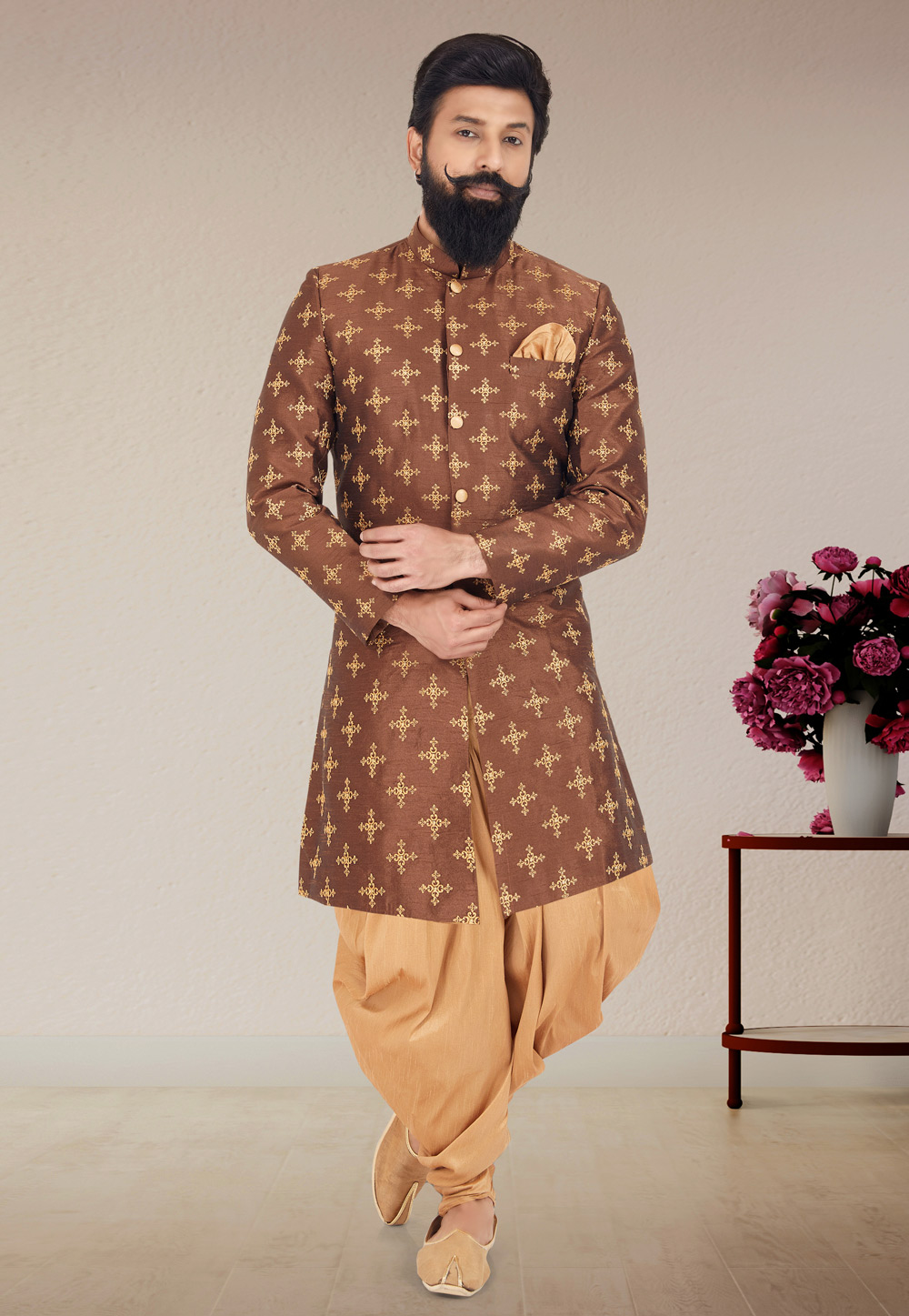 Brown Dupion Silk Indo Western Suit 271608
