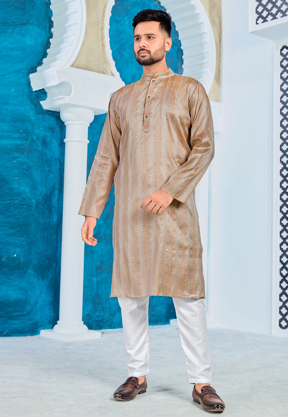 Brown Jacquard Silk Kurta Pajama 259832