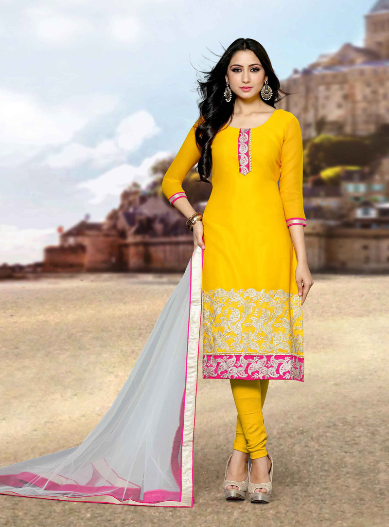 Yellow Georgette Churidar Salwar Suit 86831