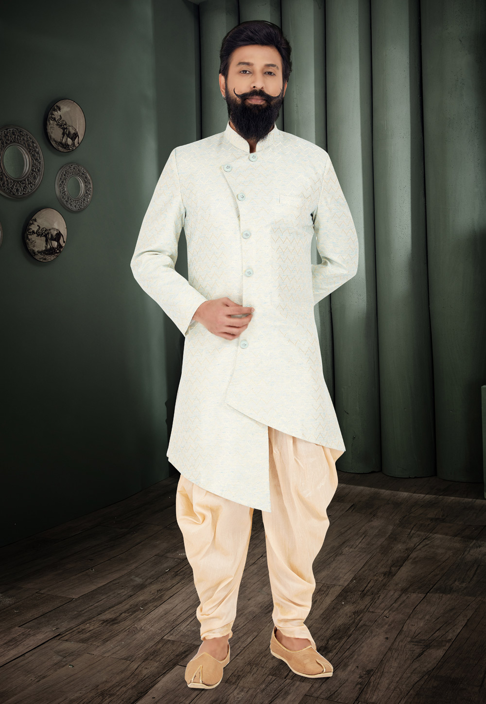 Cream Cotton Silk Indo Western Suit 271612