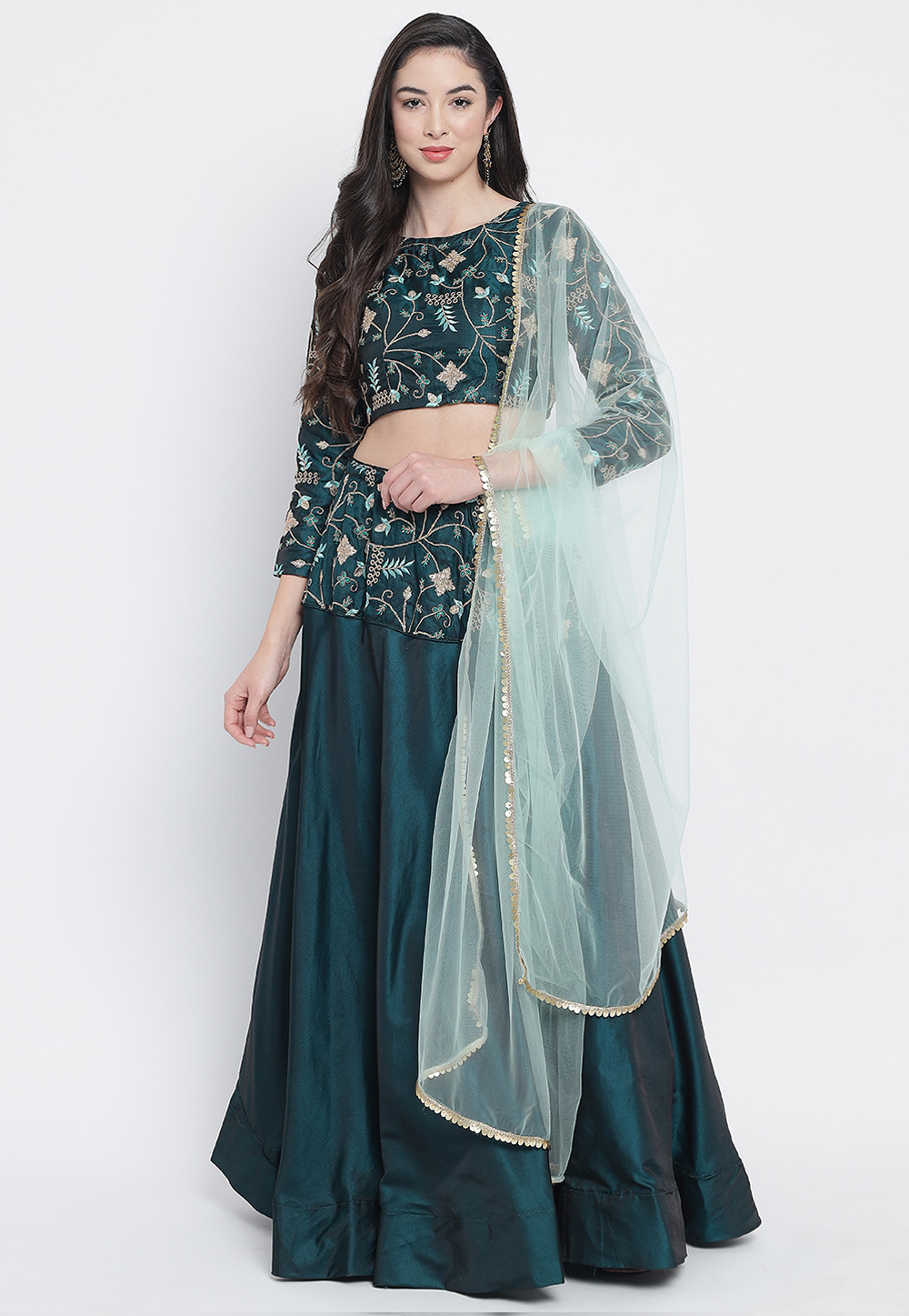 Teal Satin Silk A Line Lehenga Choli 260408