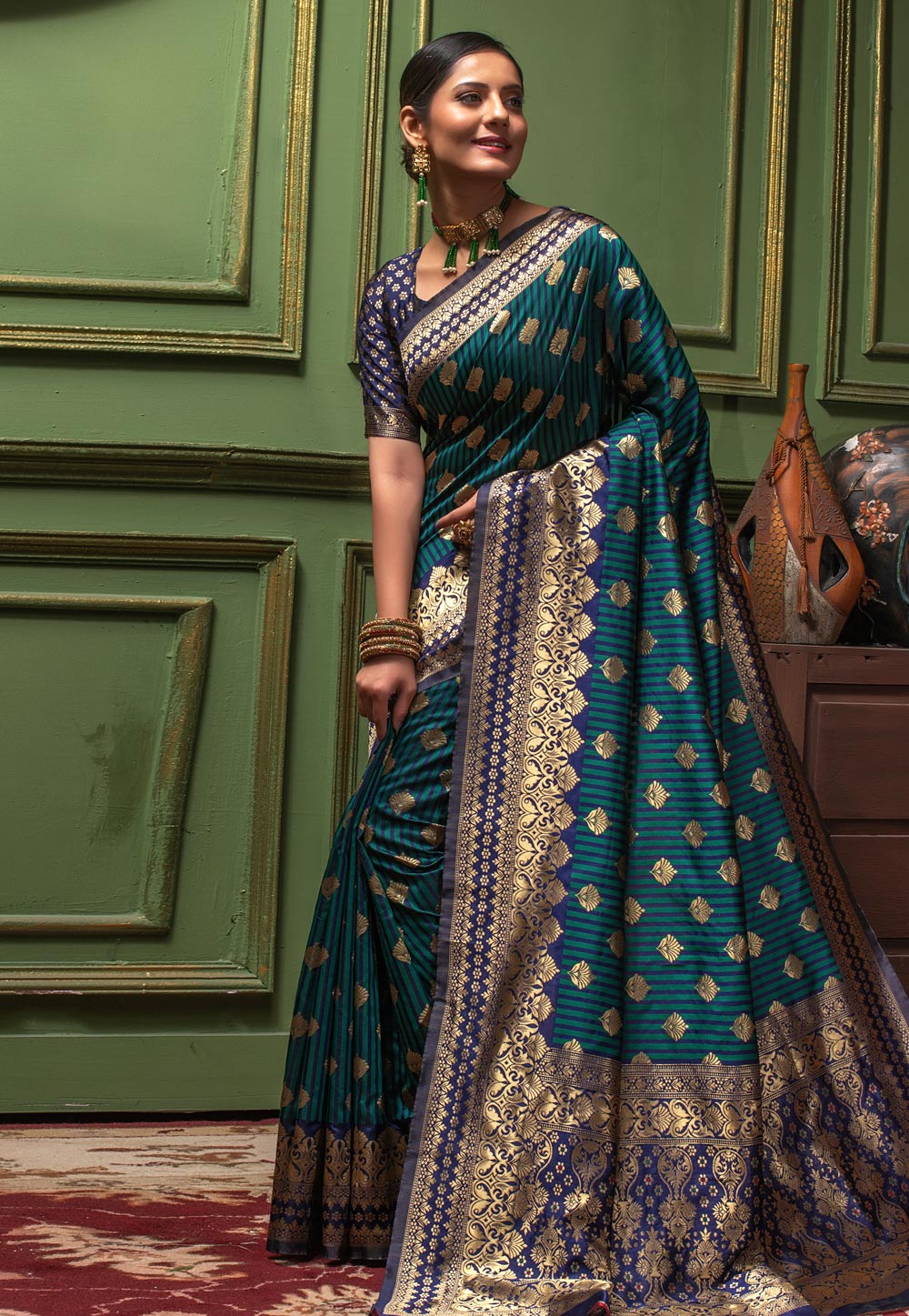 Blue Banarasi Silk Festival Wear Saree 228335