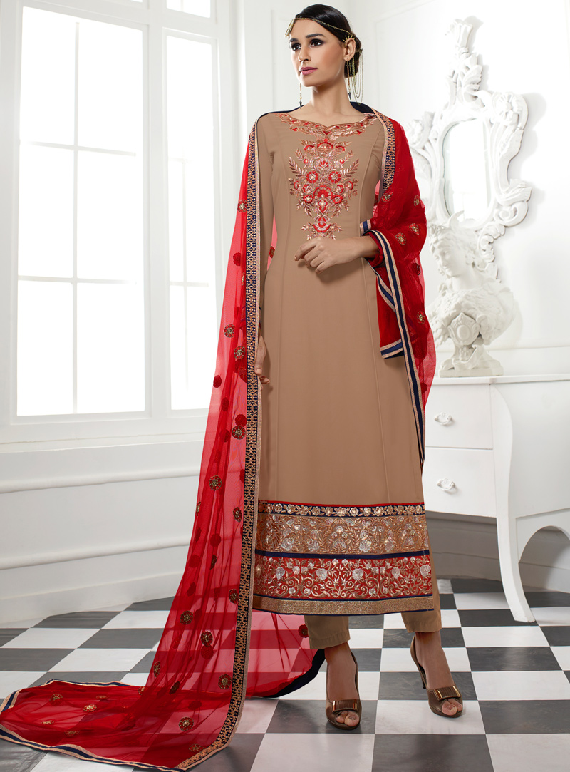 Beige Georgette Pakistani Style Suit 70807