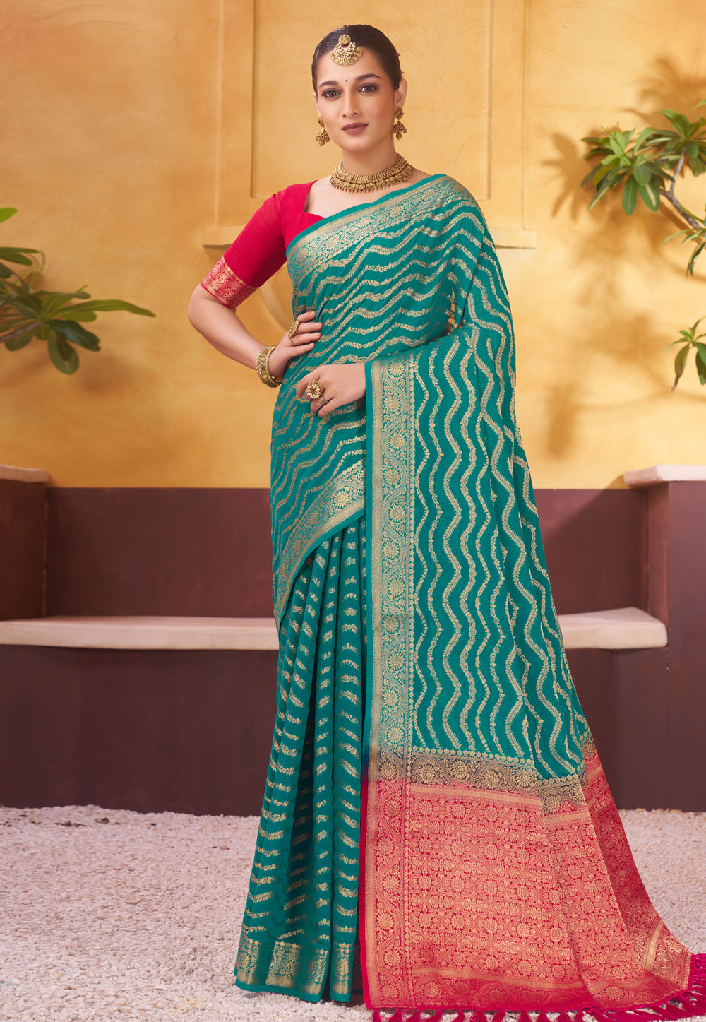 Teal Georgette Saree With Blouse 270767