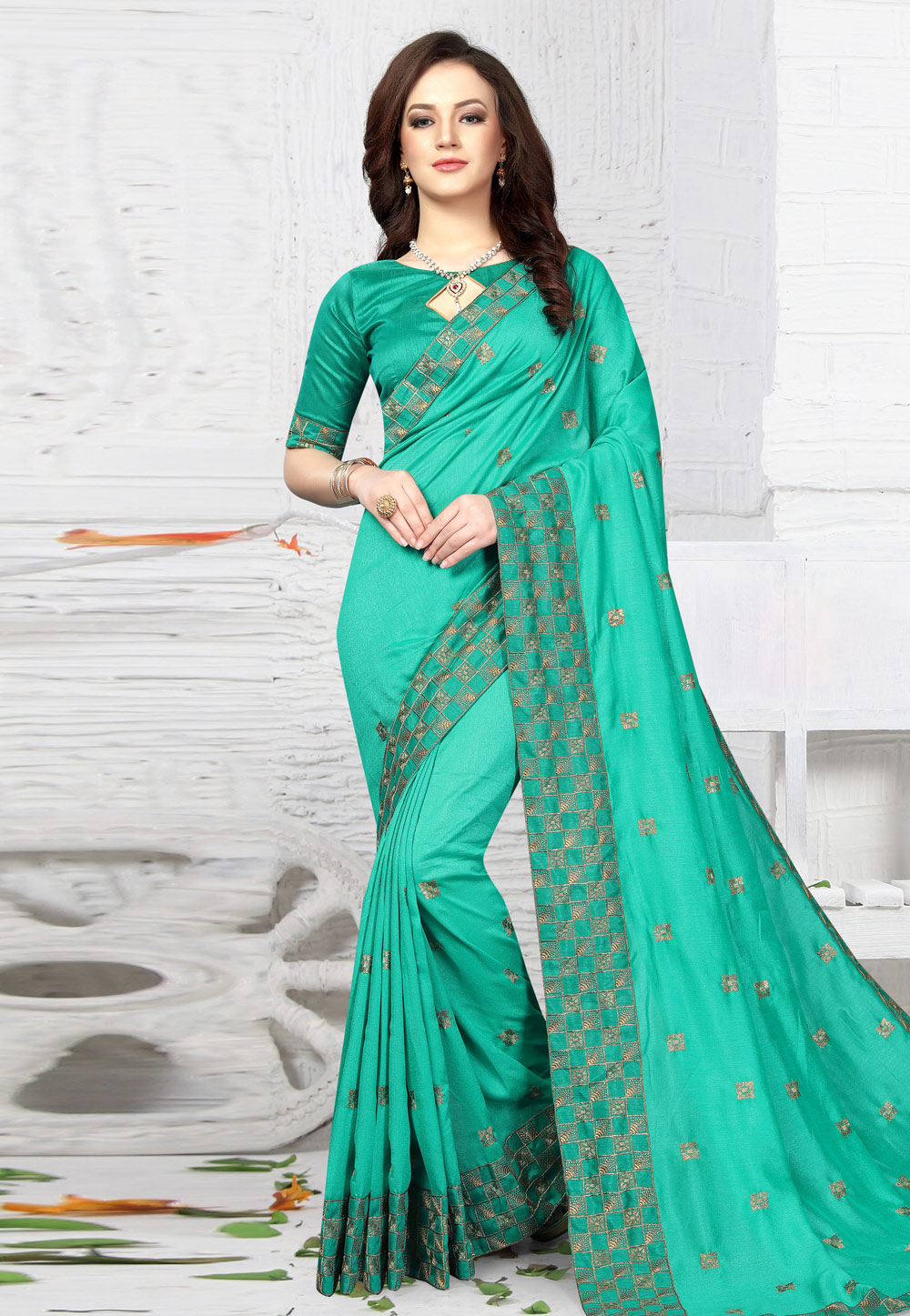 Turquoise Silk Festival Wear Saree 164679