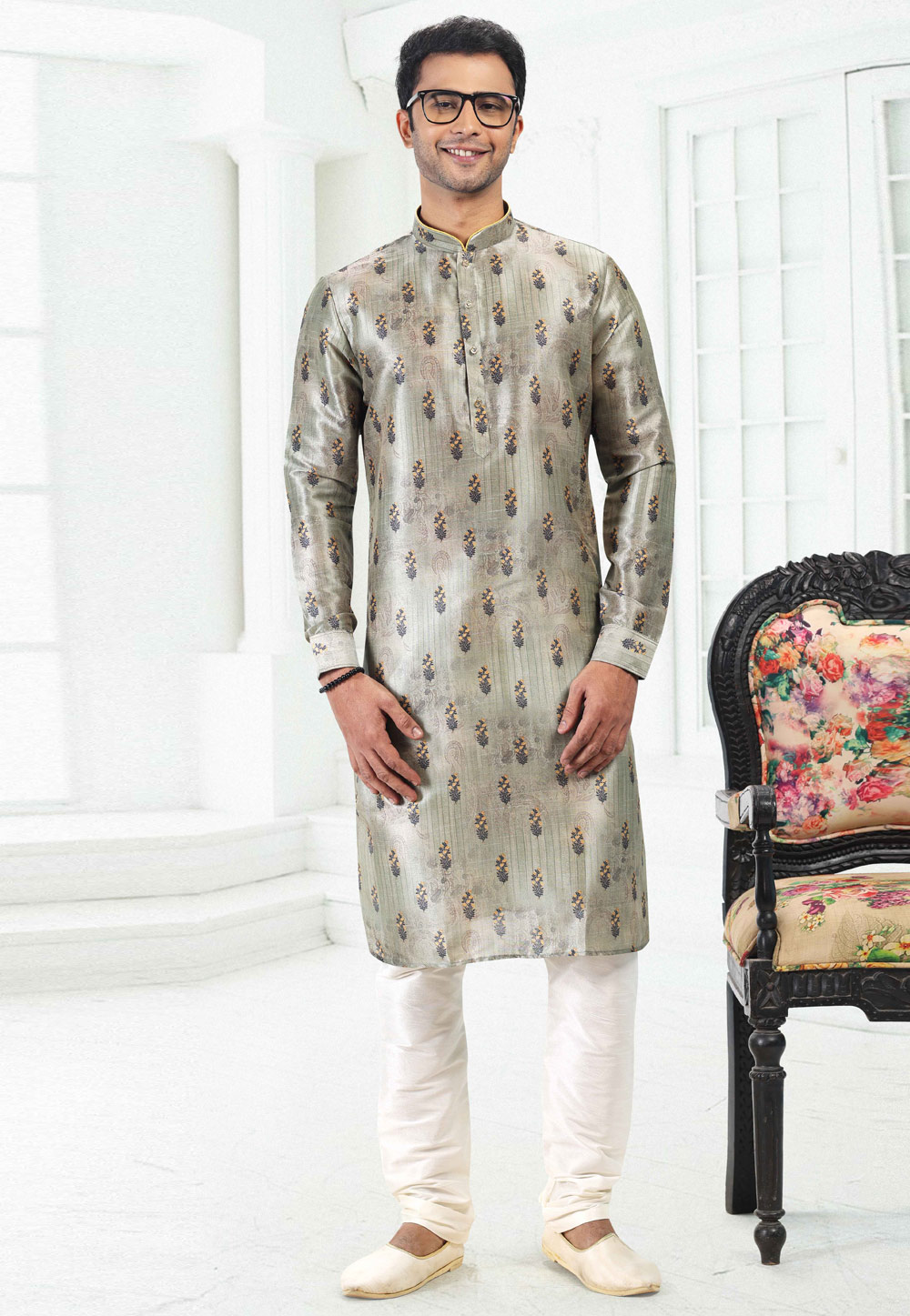 Grey Banarasi Silk Readymade Kurta Pajama 260379