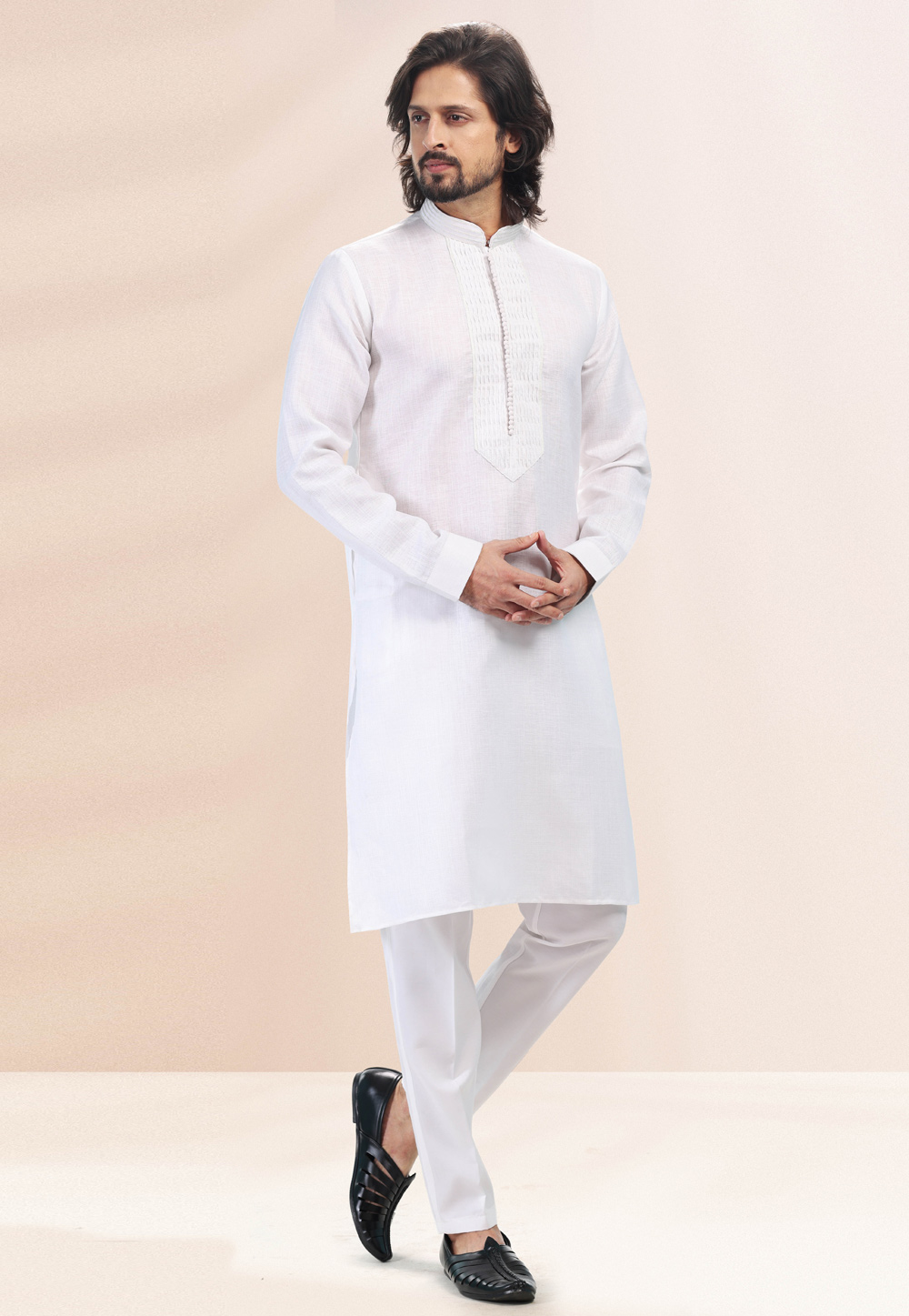 White Cotton Readymade Kurta Pajama 260351