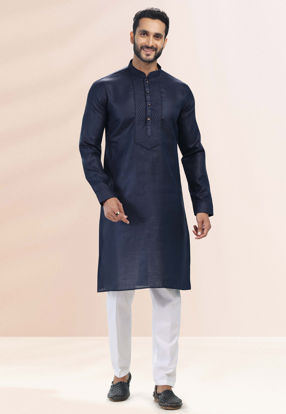 Navy Blue Cotton Readymade Kurta Pajama 260357