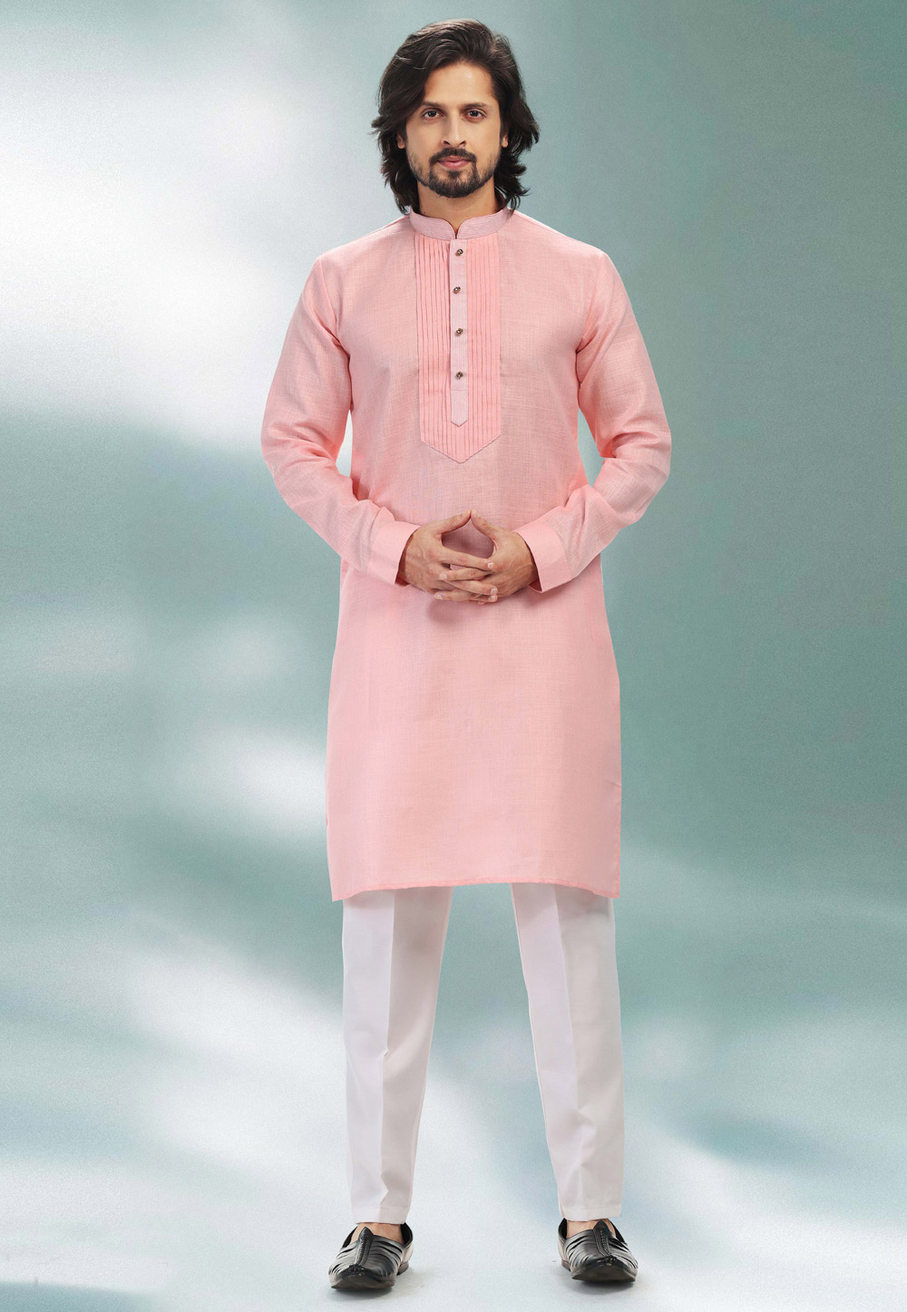 Pink Cotton Readymade Kurta Pajama 260358