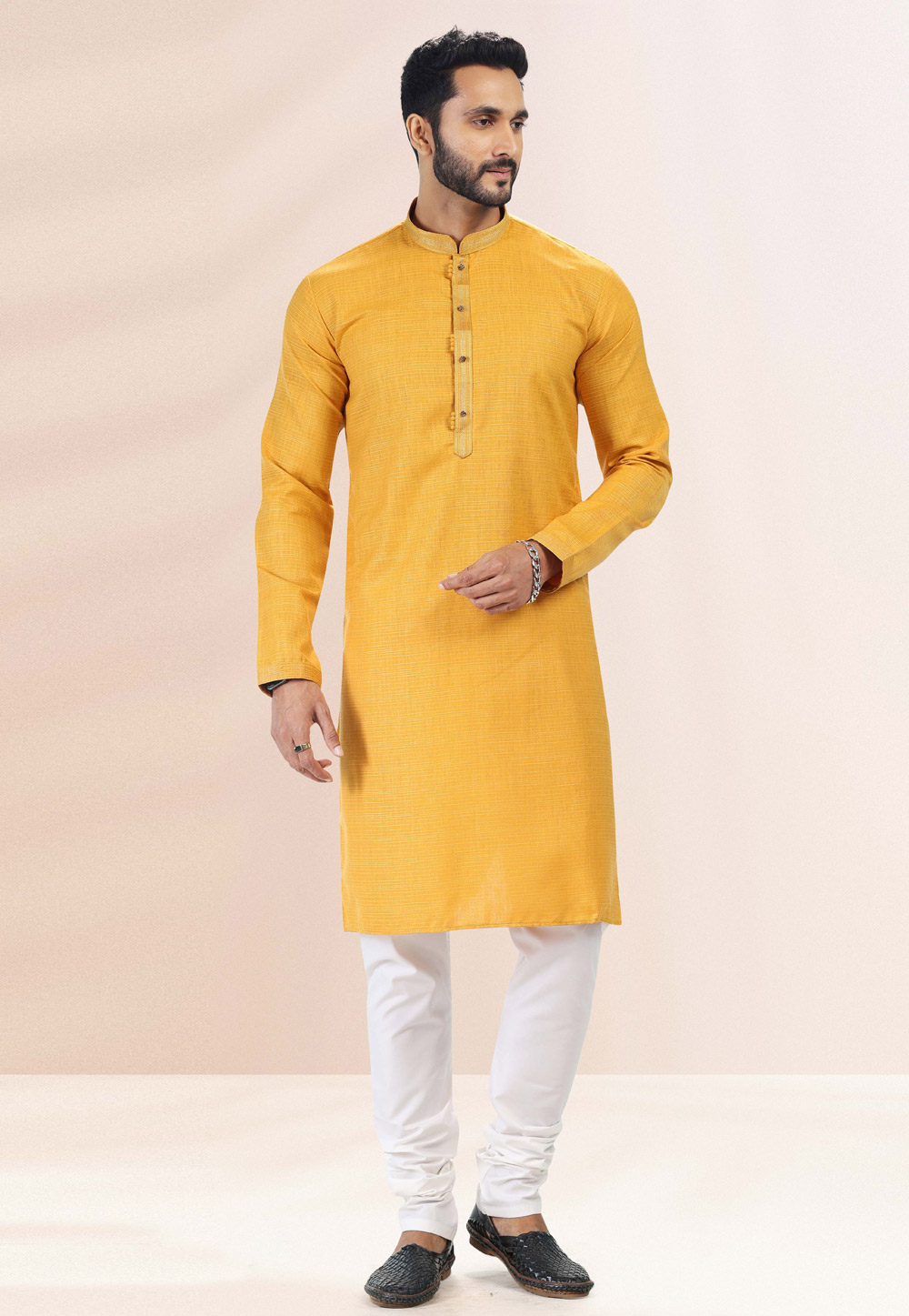 Yellow Cotton Readymade Kurta Pajama 260364