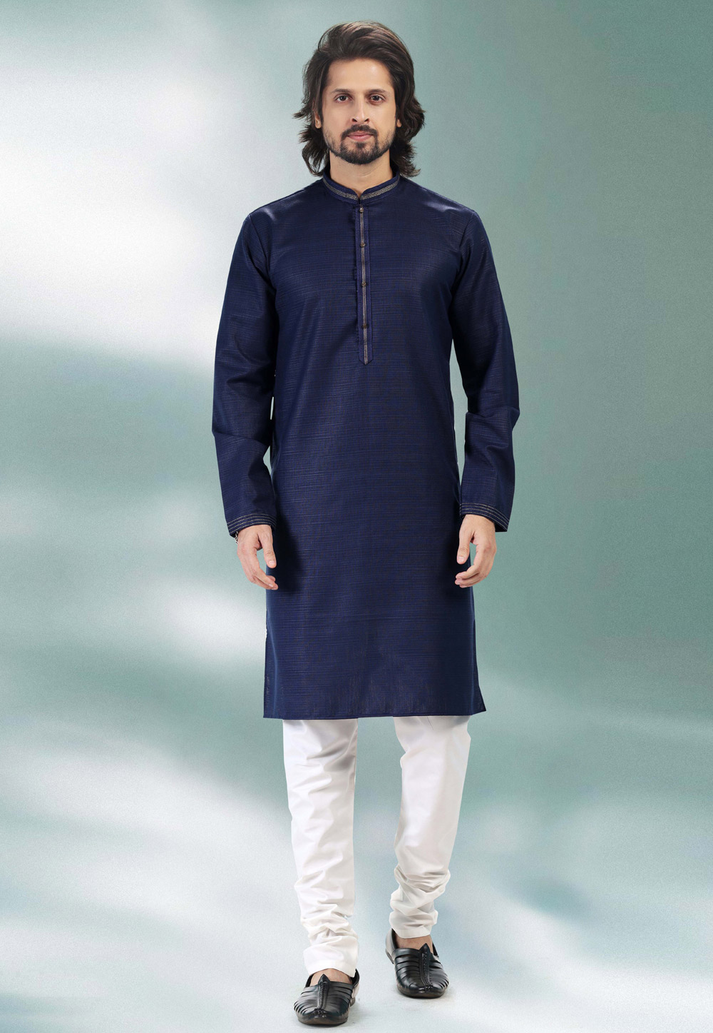 Navy Blue Cotton Readymade Kurta Pajama 260365