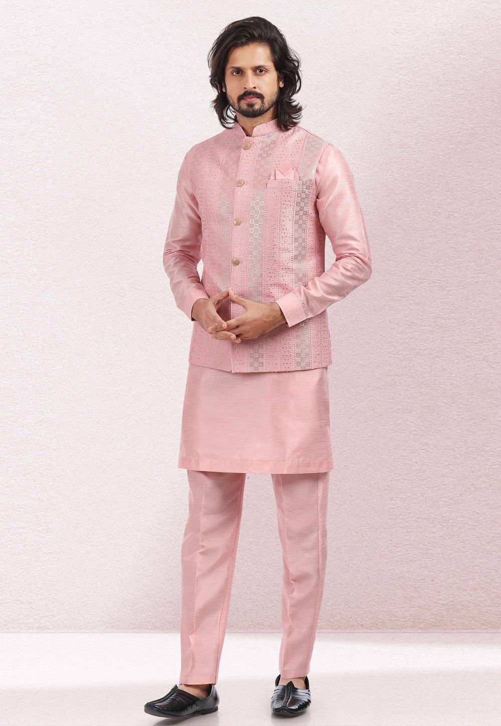 Pink Art Silk Kurta Pajama With Jacket 260149