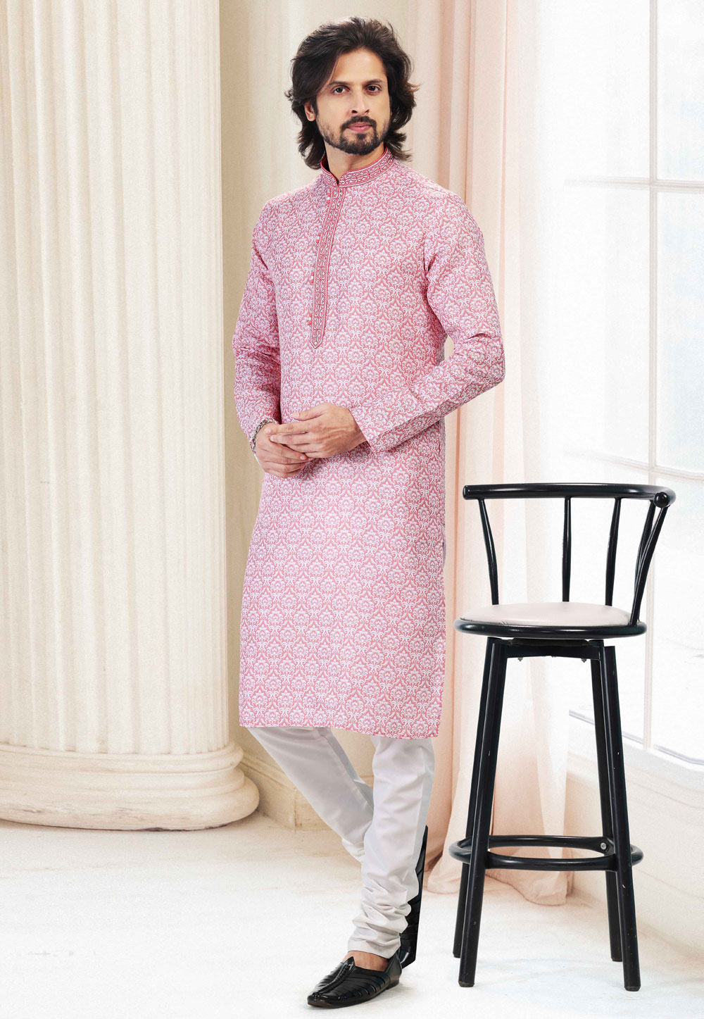Pink Cotton Printed Kurta Pajama 260164