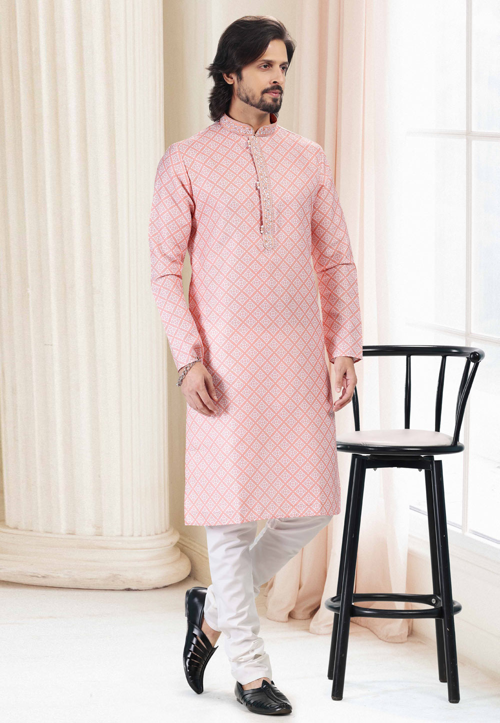 Pink Cotton Printed Kurta Pajama 260174