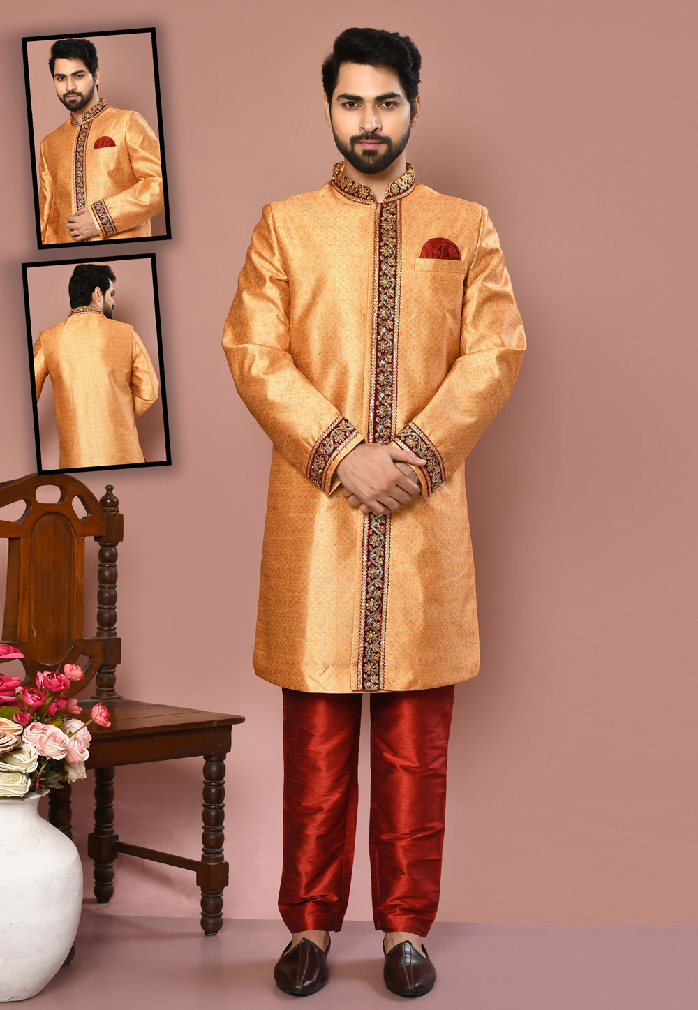 Orange Banarasi Silk Indo Western Suit 260479