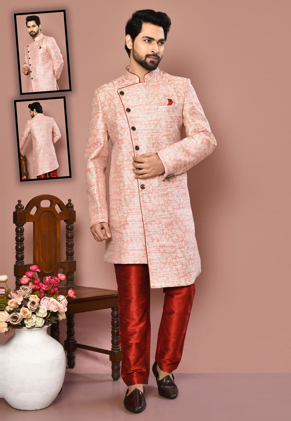 Pink Banarasi Silk Indo Western Suit 260481
