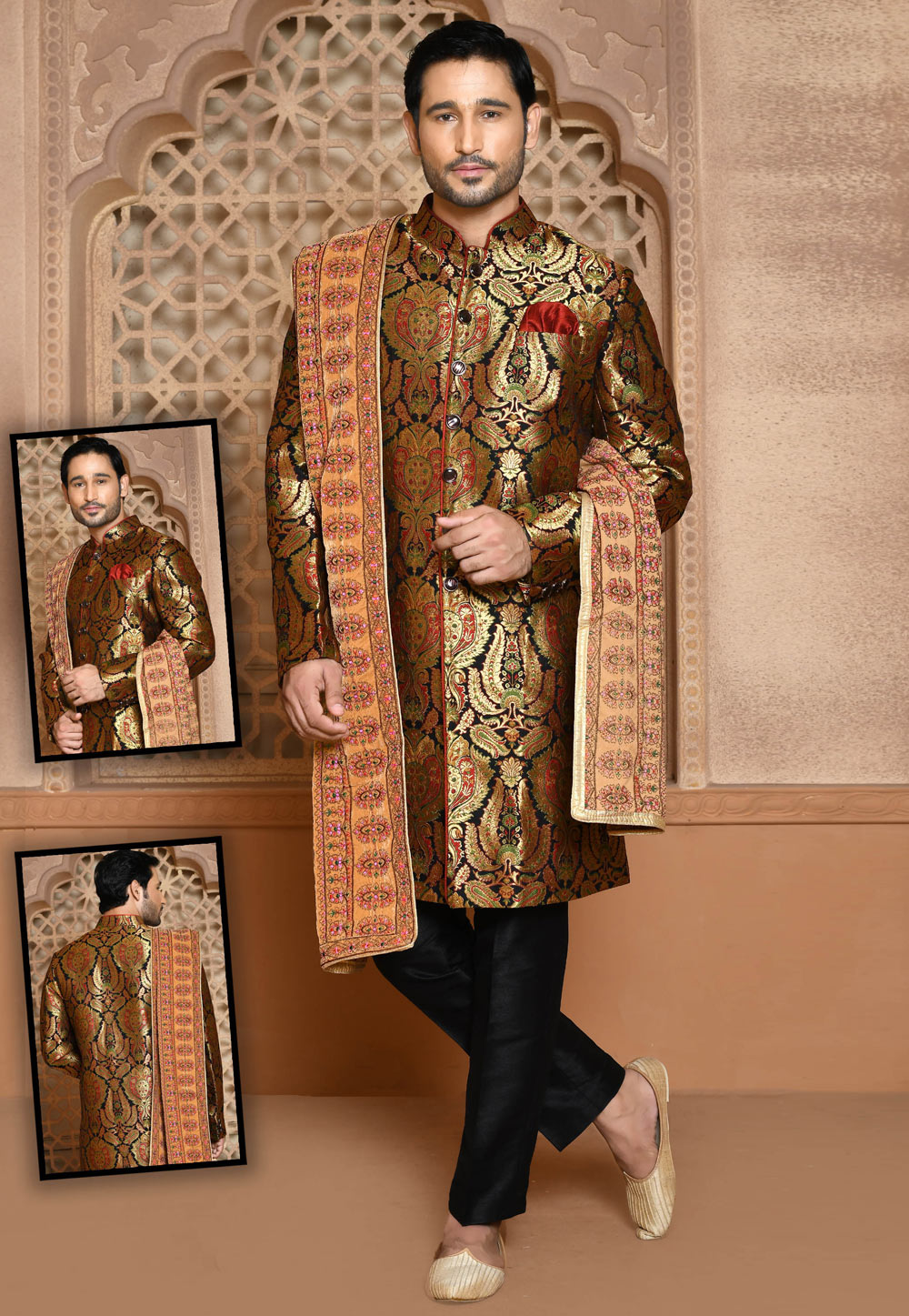 Black Banarasi Silk Indo Western Suit 260499