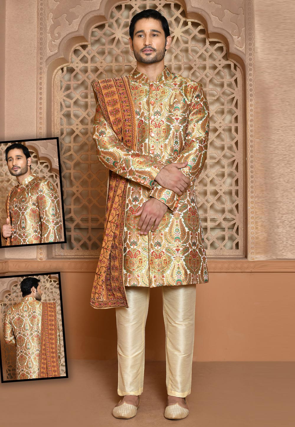 White Banarasi Silk Achkan Style Sherwani 260508