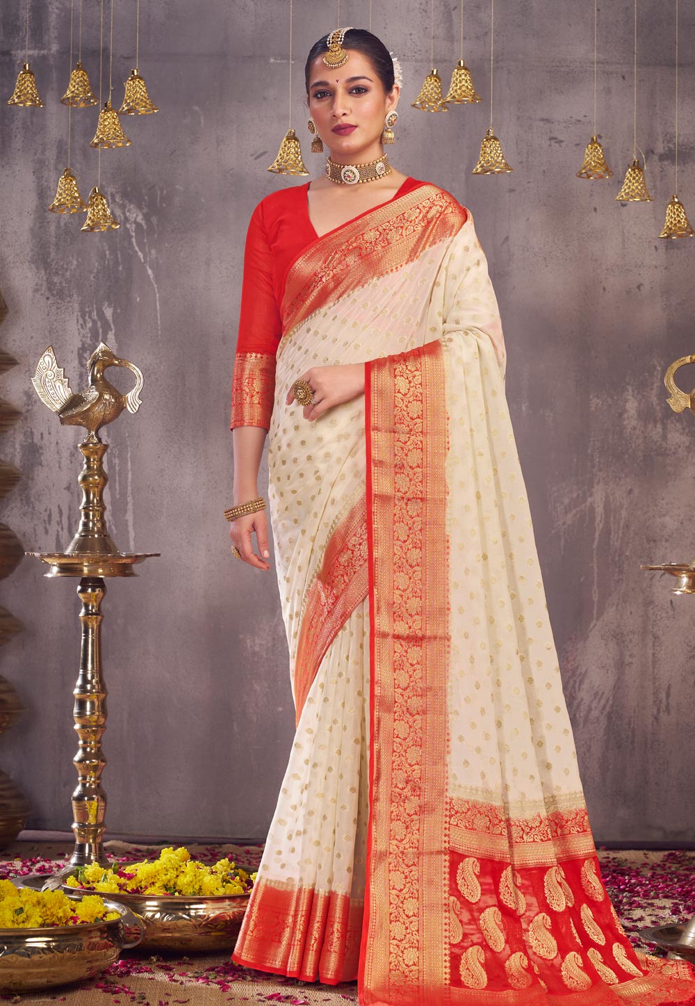 Cream Georgette Saree With Blouse 270769