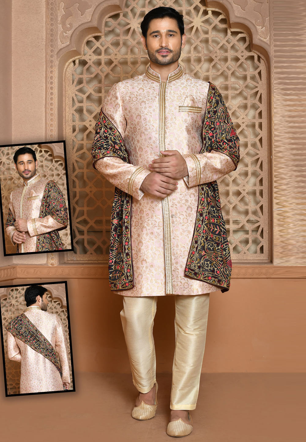 Light Pink Banarasi Silk Achkan Style Sherwani 260519