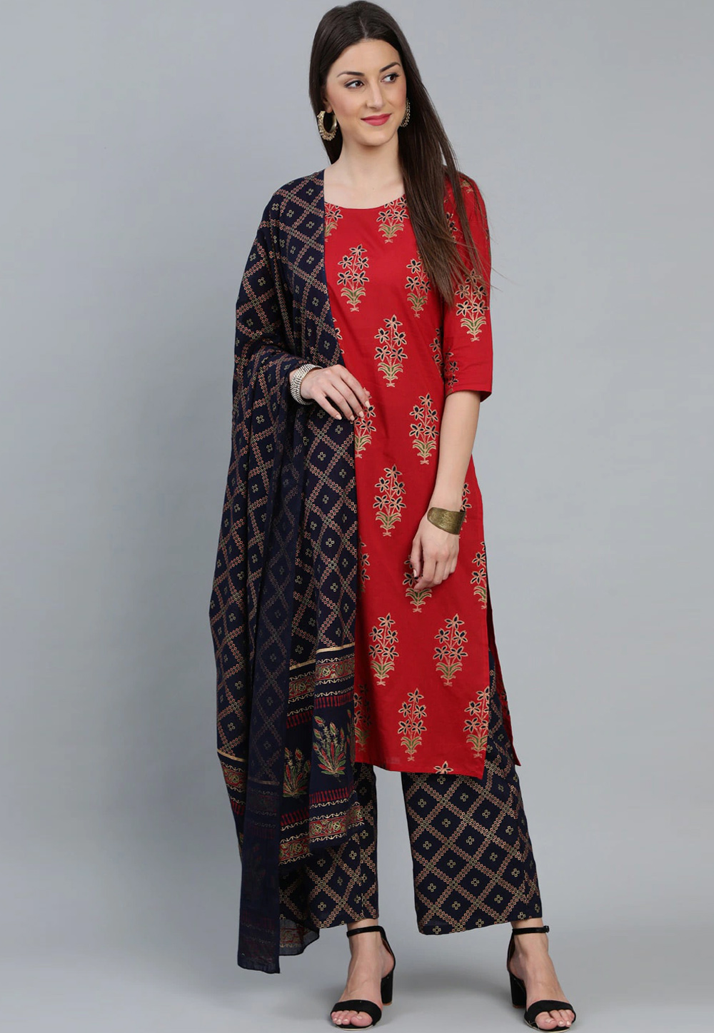 Red Cotton Readymade Palazzo Suit 224940