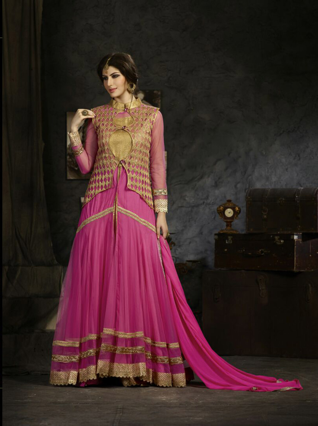 Pink Faux Georgette Designer Anarkali Suit With Jacket 58696