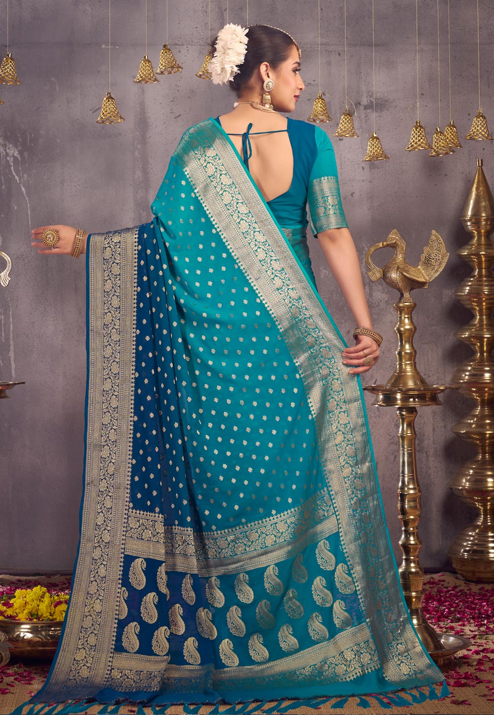 Sky Blue Banarasi Pattu Half Saree With Zari Woven – Gajiwala