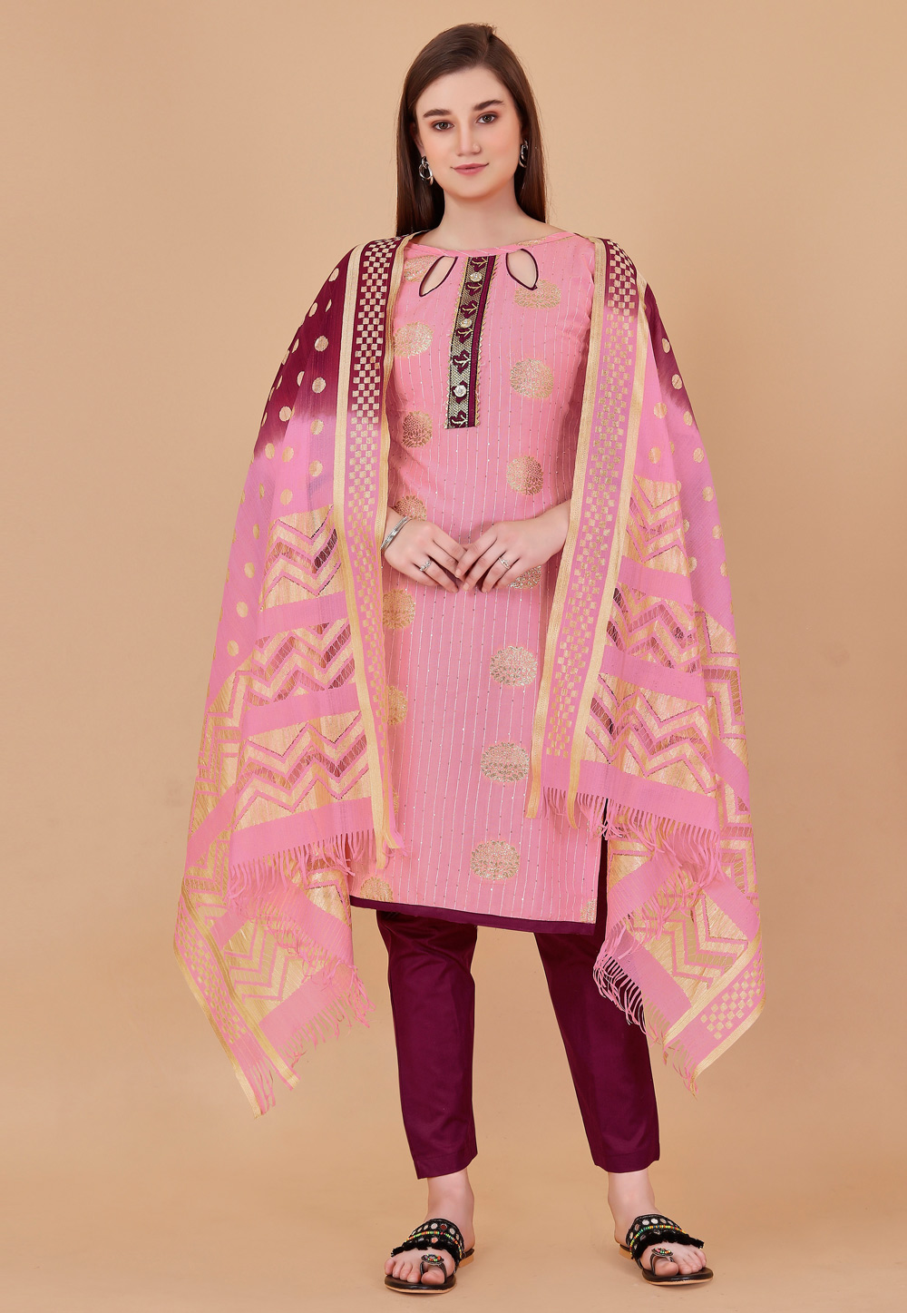 Pink Banarasi Pakistani Suit 260760
