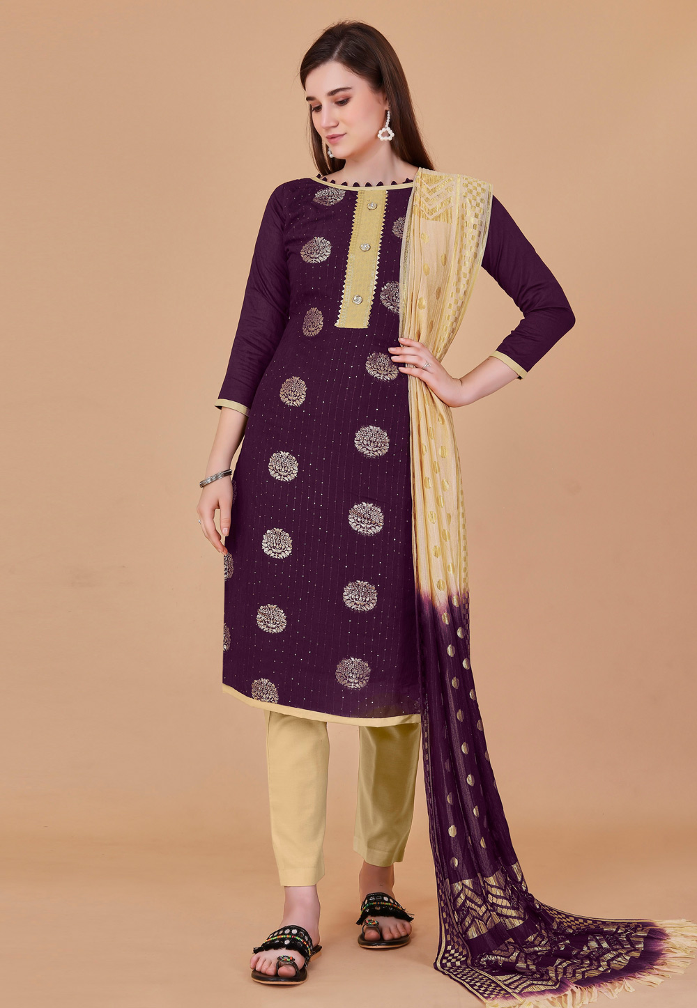 Purple Banarasi Pakistani Suit 260762