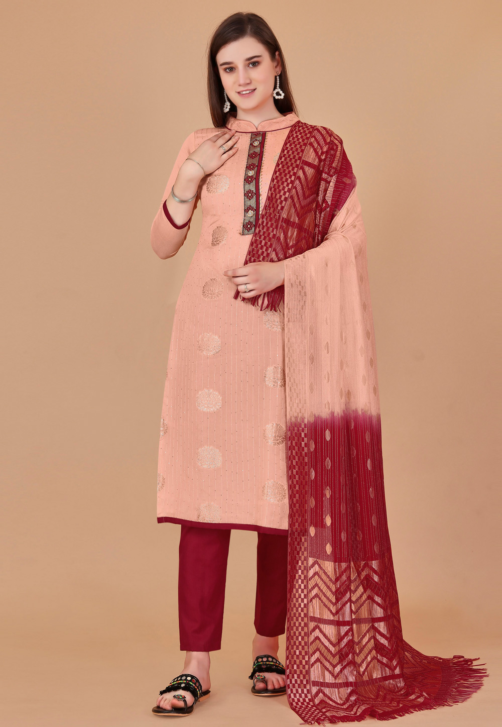Peach Banarasi Pant Style Suit 260763