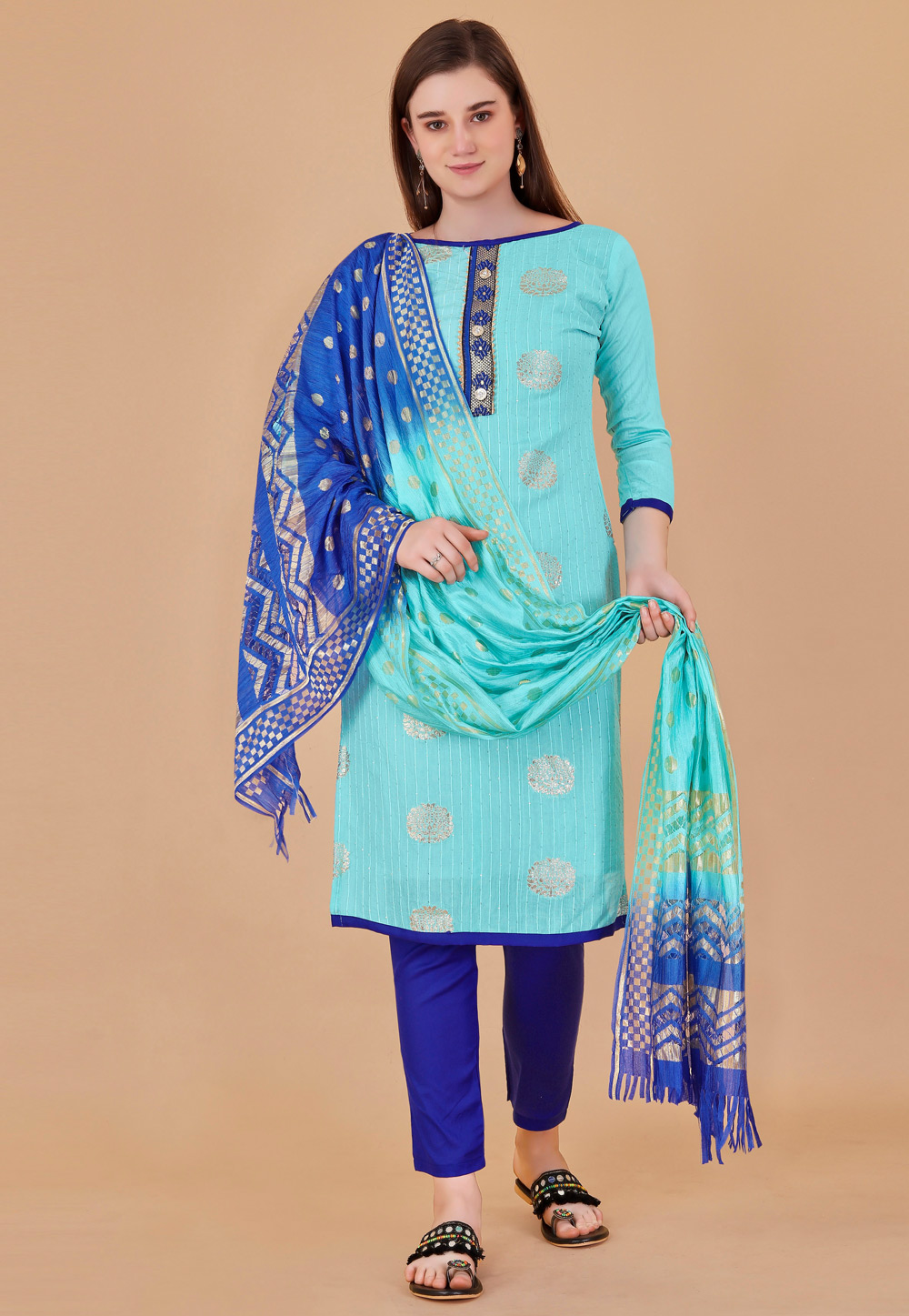 Sky Blue Banarasi Pakistani Suit 260766