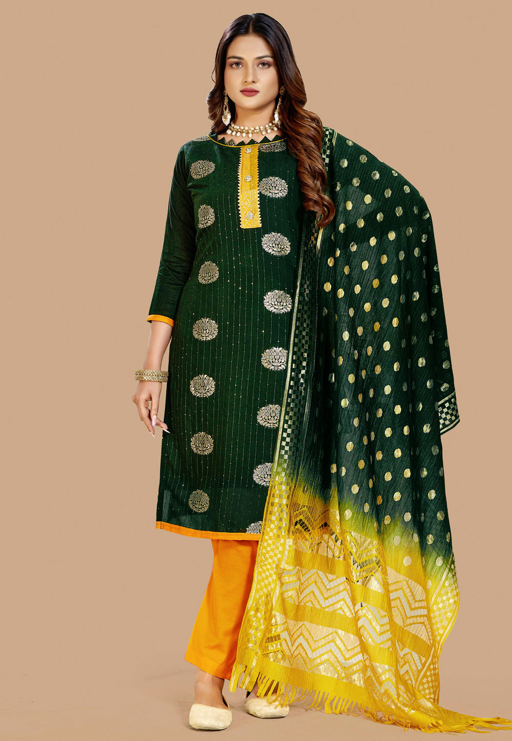 Green Banarasi Pakistani Suit 260768