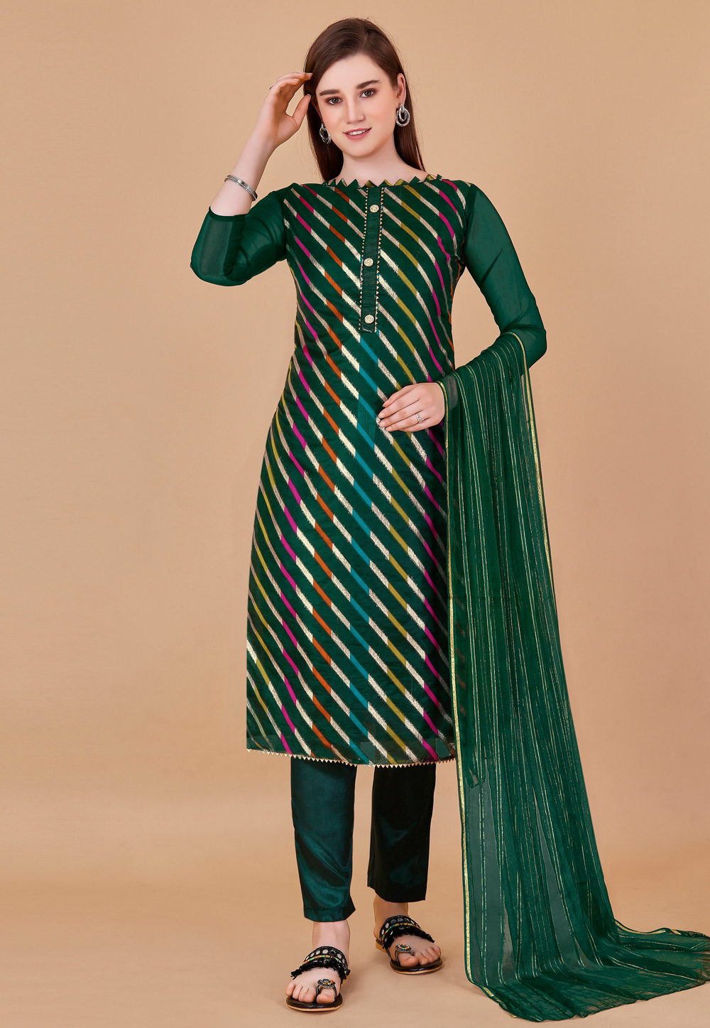 Green Organza Pant Style Suit 260771