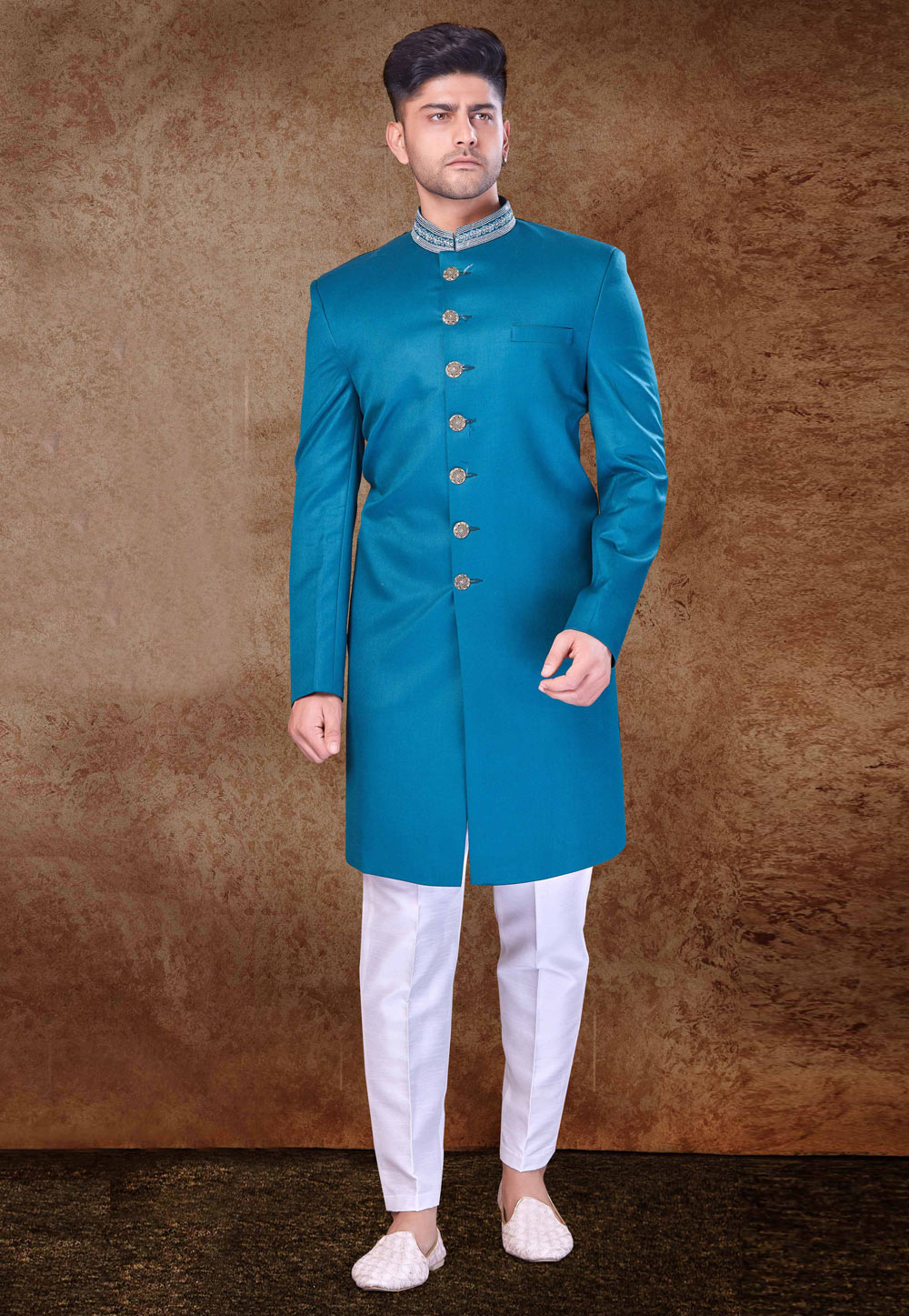 Turquoise Art Silk Indo Western Sherwani 260715