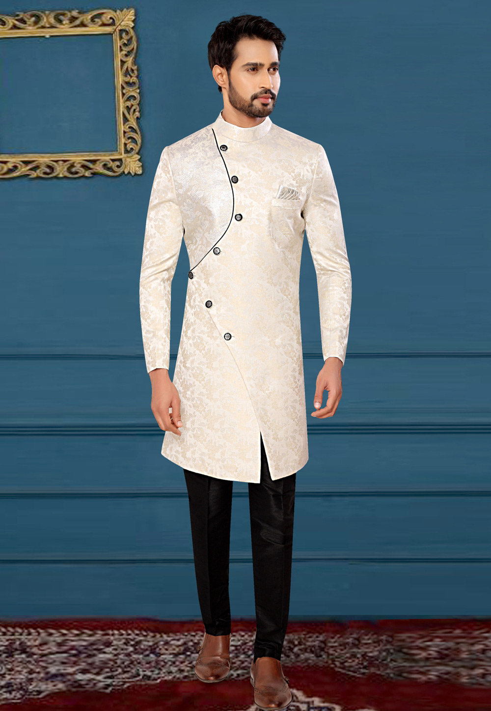 Beige Brocade Indo Western Sherwani 261268