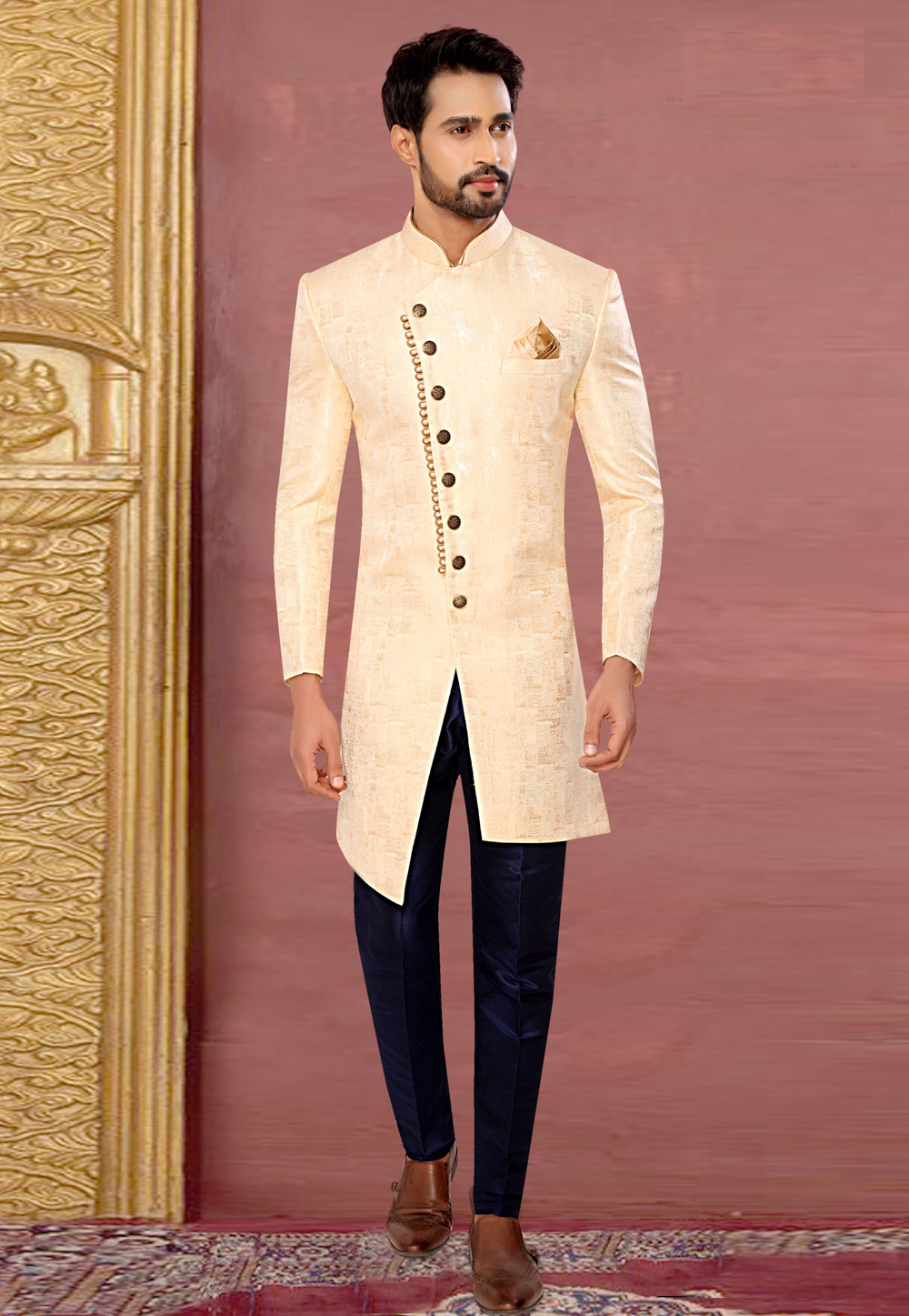 Beige Jacquard Indo Western Sherwani 261272