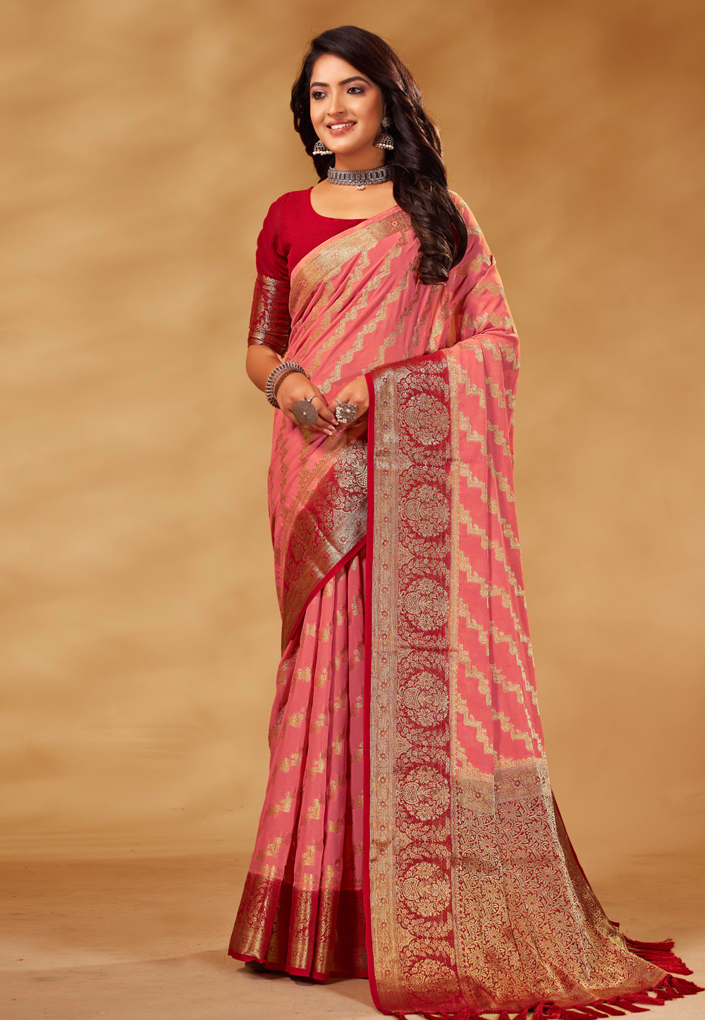 Peach Georgette Saree With Blouse 272711